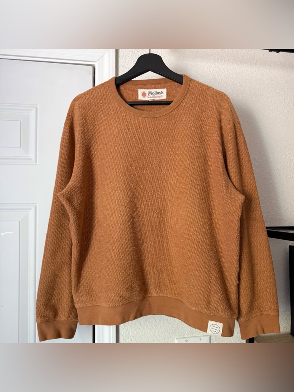 MOLLUSK cotton rust orange terry knit boxy crew neck pullover sweater